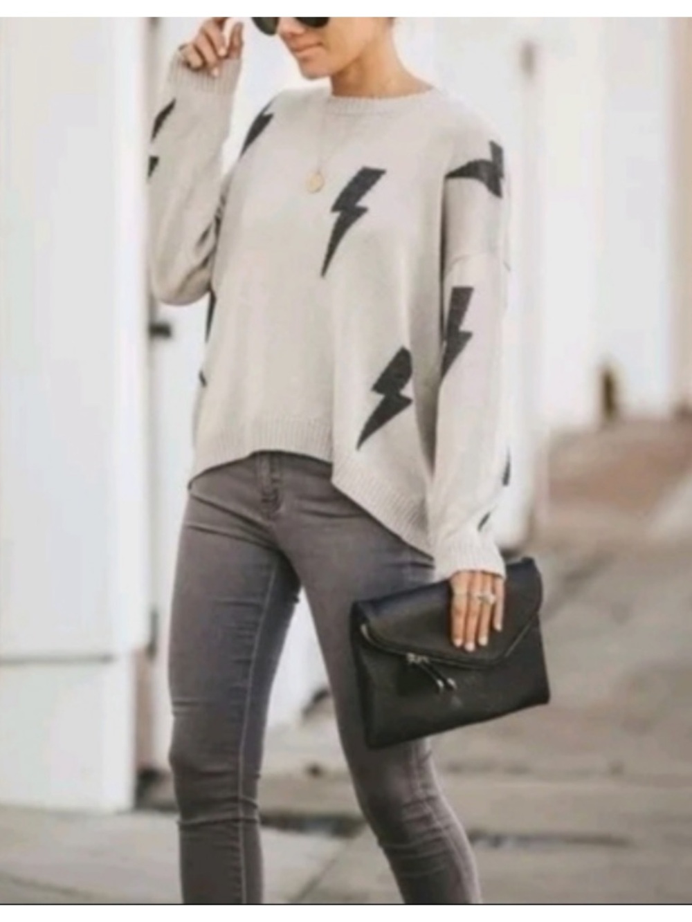 VICI Grey and Black Lightning Relaxed Fit Sweater Slouchy size Snall
